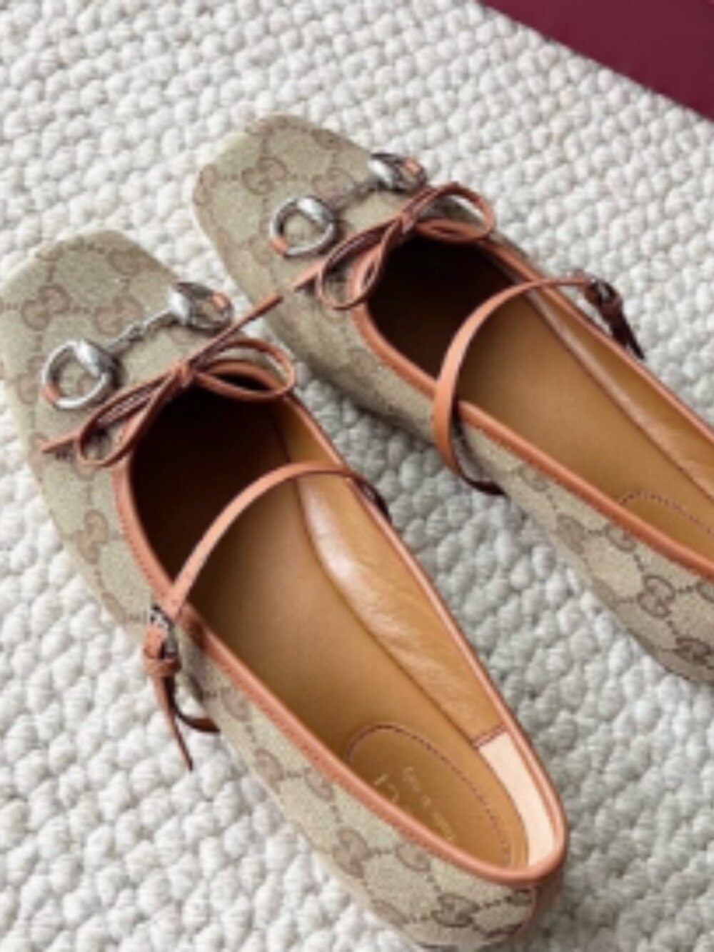 Gucci GG Canvas Horsebit & Bow Mary Jane Ballet Flats